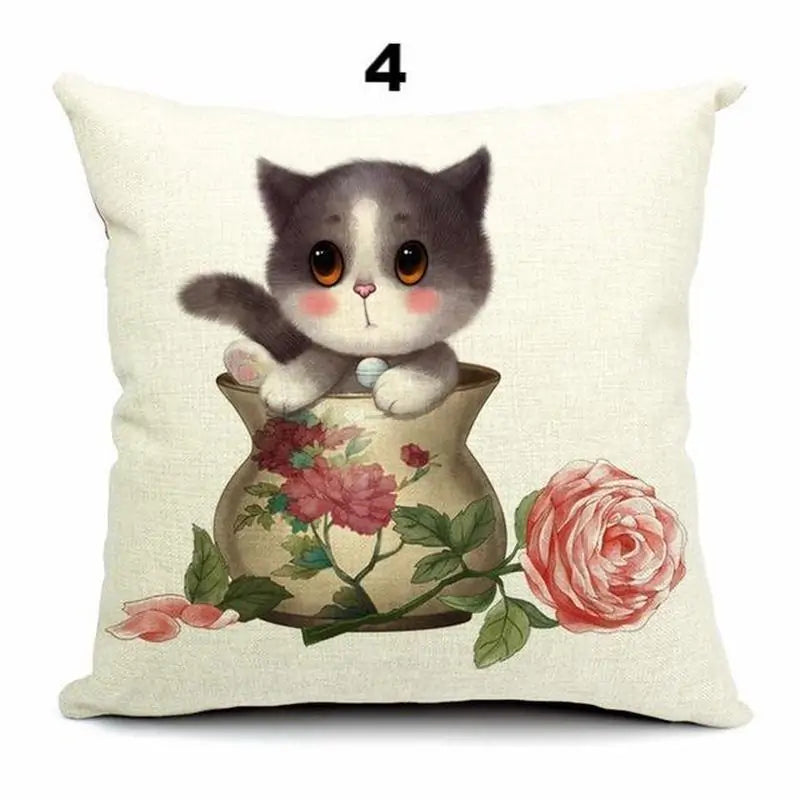 Cute 3D Retro Teacup Cat Cushion Covers