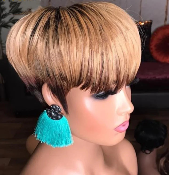 Brown Bobo Wig with Bangs - Short Straight Style