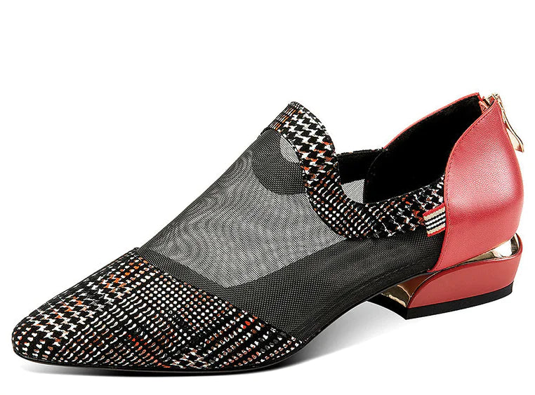 Thick-Heeled Mesh Toe Cap Sandals for Women