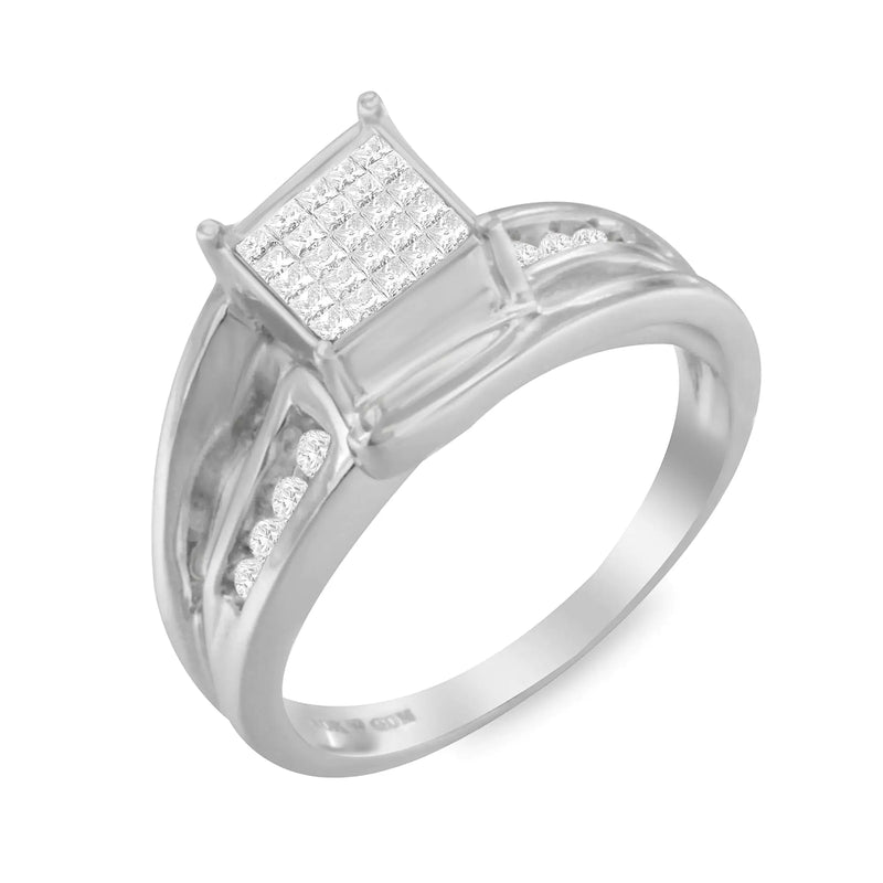 10K White Gold 1/3 Cttw Invisible Set Princess-cut Diamond Cluster Bypass Ring (H-I Color, SI1-SI2 Clarity)