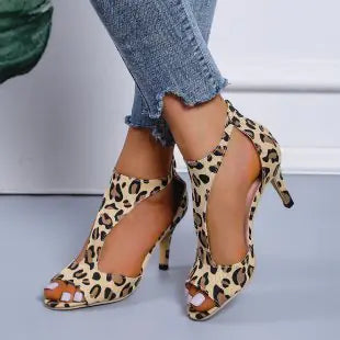 Leopard Print Closed Toe High Heel Sandals for Women
