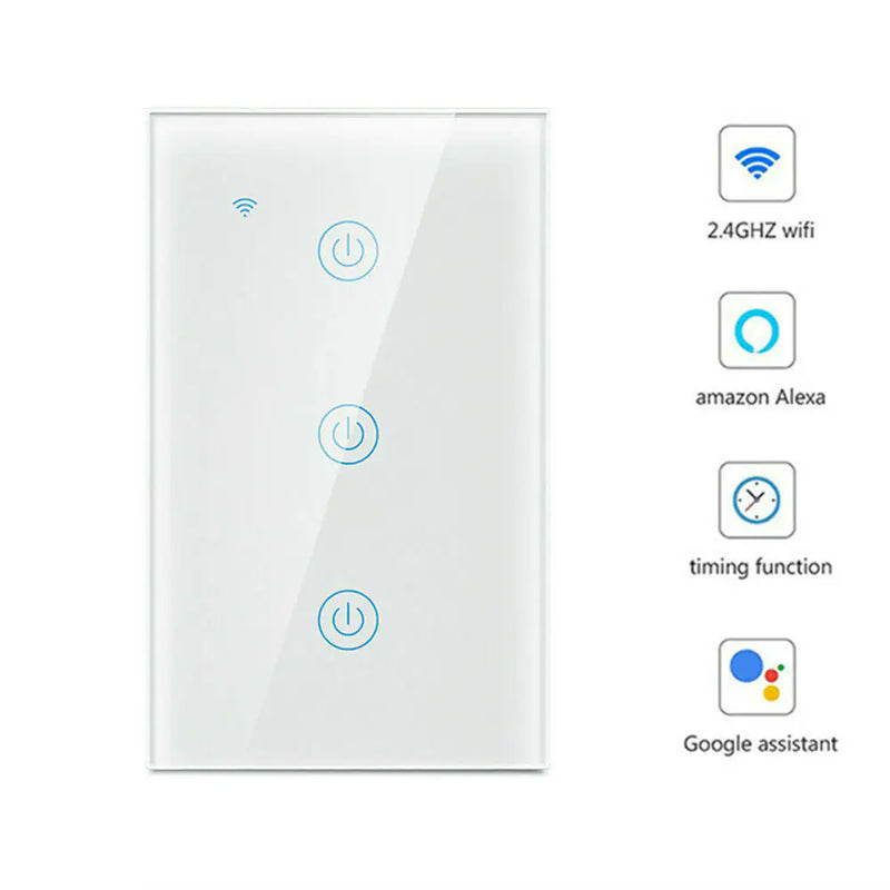 1/2/3/4 Gang WiFi Smart Wall Touch Light Switch Glass Panel For Alexa/Google APP