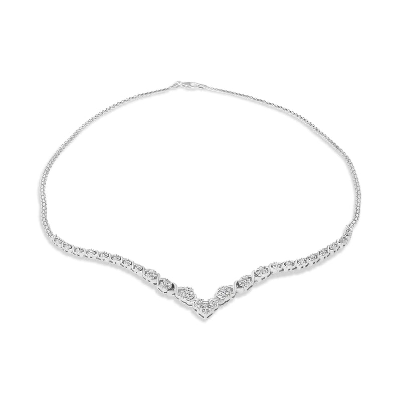 .925 Sterling Silver 1/2 cttw Prong Set Round Diamond Graduated Cluster and Heart Center 18" Statement Necklace (I-J Color, I3 Clarity)