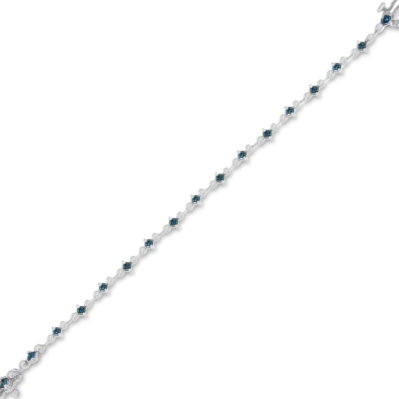 14K White Gold Treated Blue Princess Cut Diamond Bracelet (2 cttw, H-I Color, I1-I2 Clarity)