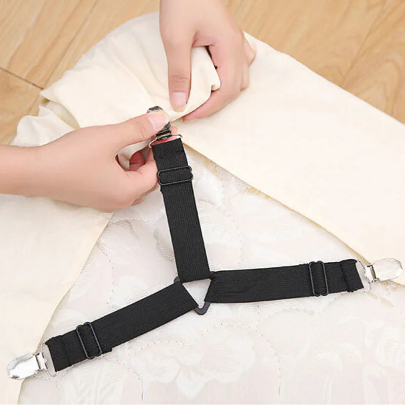 4 Bed Sheet Fasteners Adjustable Elastic Suspenders Straps Mattress Covers Clips