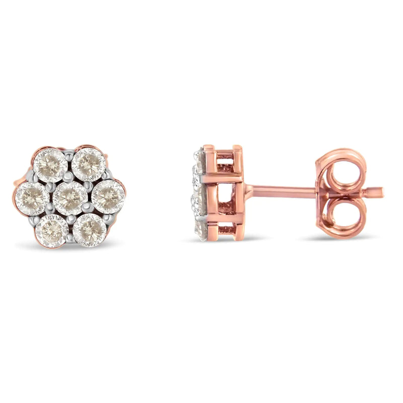 10K Rose Gold Diamond Floral Stud Earrings (0.5 cttw, J-K Color, I1-I2 Clarity)