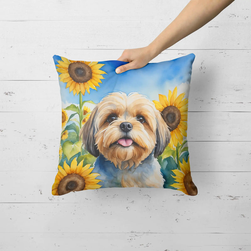 Lhasa Apso in Sunflowers Throw Pillow