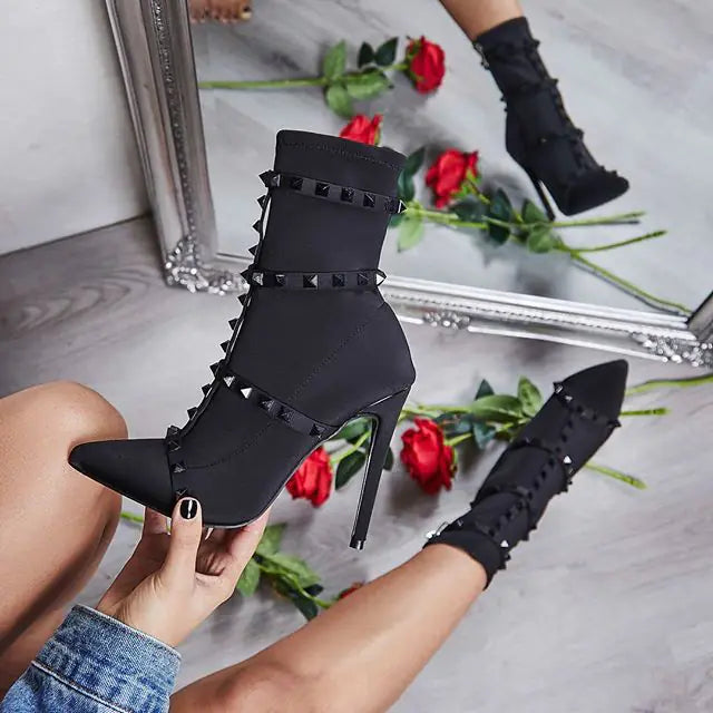 Pointed Toe Studded Wedding Boots for Women