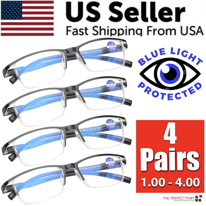 4 Pairs Anti-Blue Light Reading Glasses HD Lenses Spring Hinge Readers Unisex