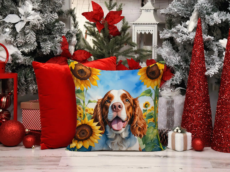 Welsh Springer Spaniel in Sunflowers Throw Pillow