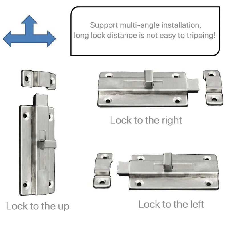 2Pcs Stainless Steel Latch Sliding Silver Doors Lock Keyless Door Bolt For Doors