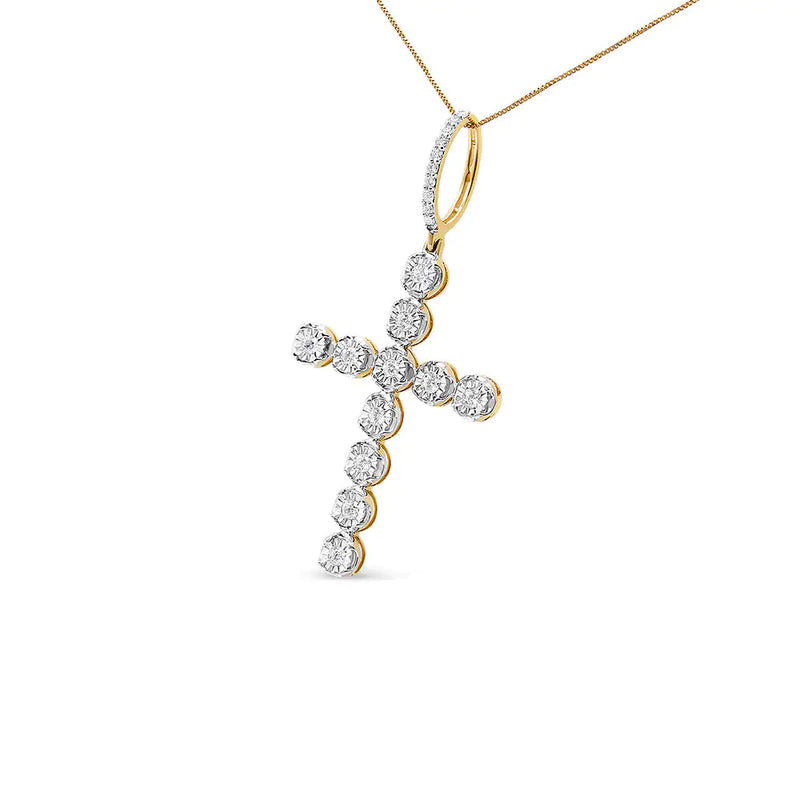 10K Yellow Gold 5/8 Cttw Miracle Set Round Diamond Circle Link Cross Pendant Necklace for Men (H-I Color, SI1-SI2 Clarity) - NO CHAIN INCLUDED