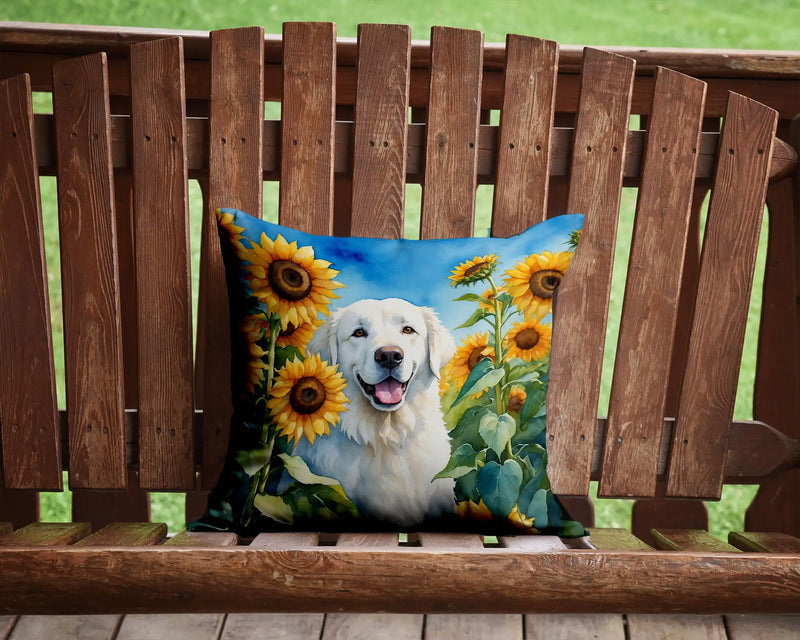 Kuvasz in Sunflowers Throw Pillow