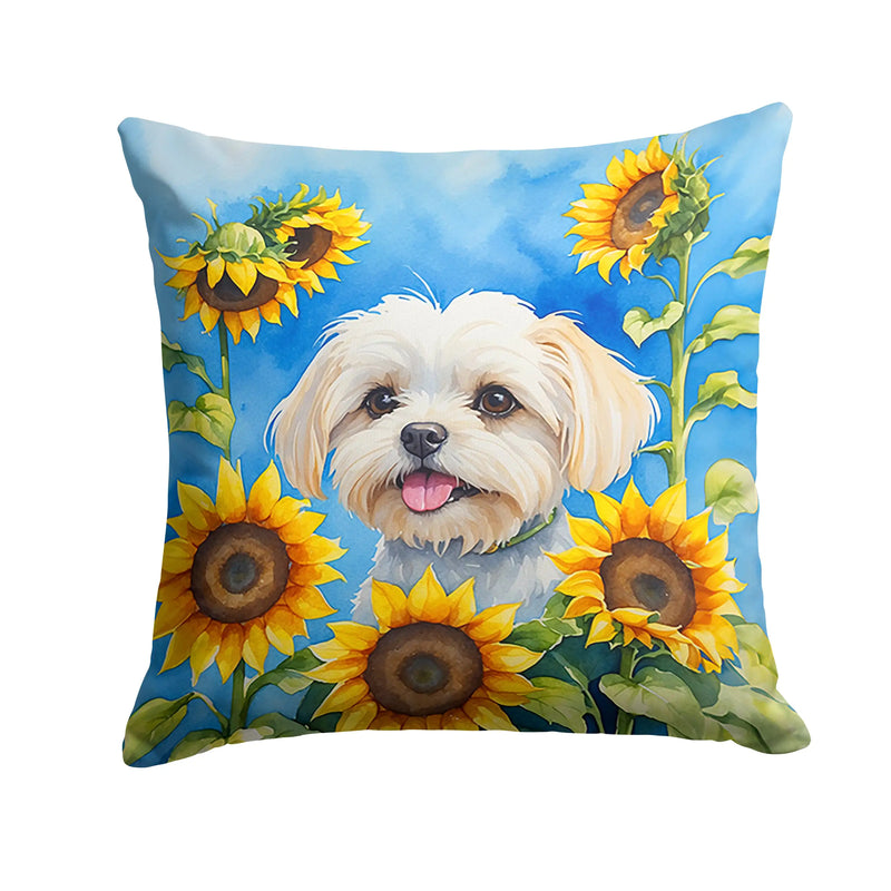 Maltese in Sunflowers Throw Pillow