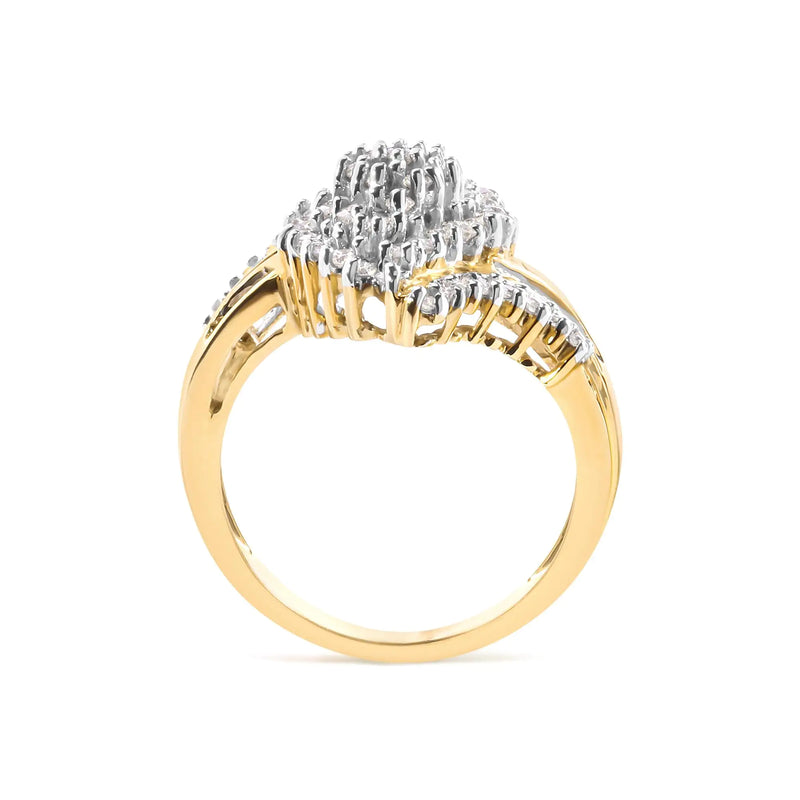 10K Yellow Gold 1.0 Cttw Diamond Cluster and Halo Ring (H-I Color, SI2-I1 Clarity)