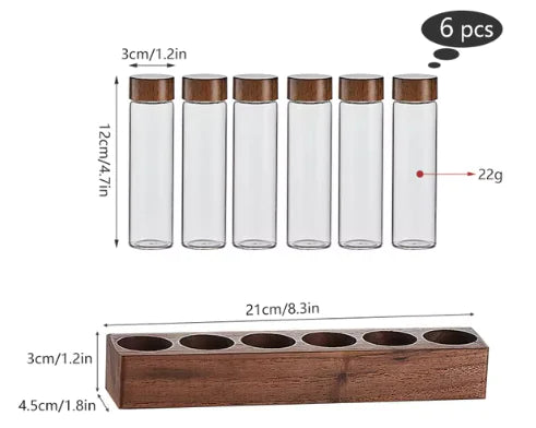 Walnut Wood Coffee & Tea Storage Tube Set - Glass Containers with Display Rack