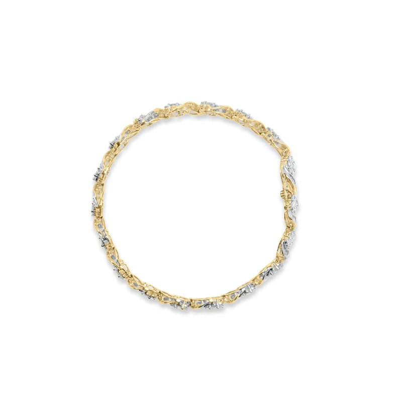 10k Yellow Gold 5.00 Cttw Round-Cut and Baguette-Cut Diamond Floral Link 7.25" Bracelet (I-J Color, I2-I3 Clarity)