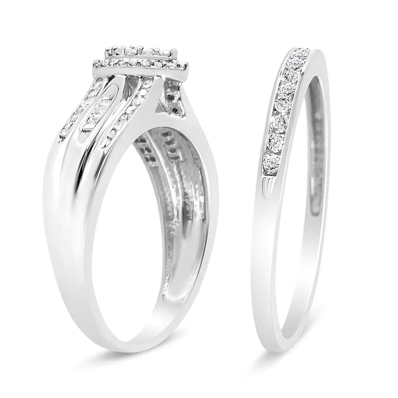 .925 Sterling Silver 1/2 Cttw Round and Baguette-Cut Diamond Engagement Bridal Set (I-J Color, I1-I2 Clarity)