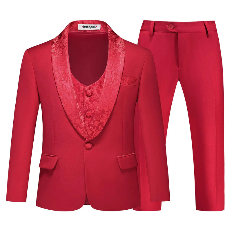 Lamgool Boys Suits Slim Fit Tuxedo Set 3 Pieces Size 7 with Red Jacket Vest Pant for Kids Prom Wedding Formal Dresswear