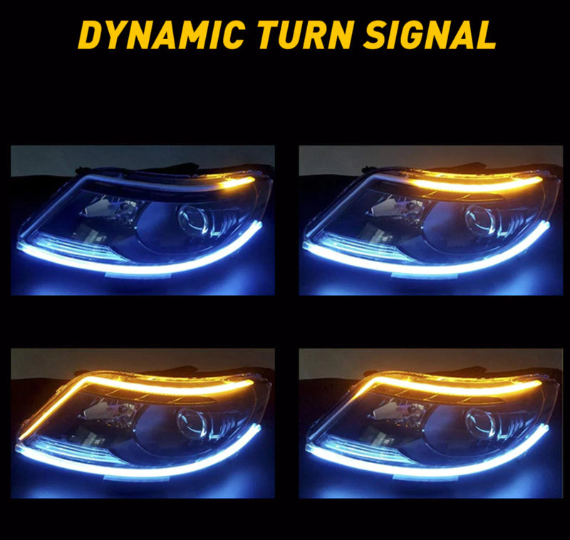 2 x 60CM Slim Amber Sequential Flexible LED DRL Turn Signal Strip For Headlight