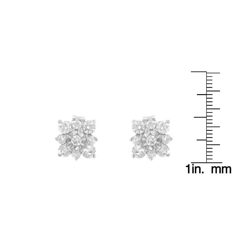 Sterling Silver Diamond Flower Stud Earrings (1/2 cttw, I-J Color, I1-I2 Clarity)