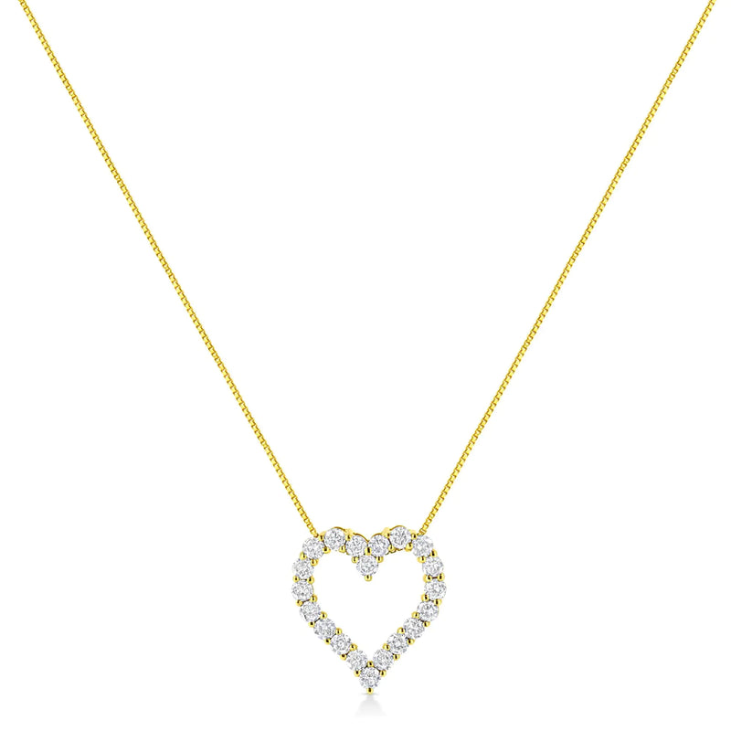 14K Yellow Gold Plated .925 Sterling Silver 2.0 Cttw Round Cut Diamond Classic Open Heart 18" Pendant Necklace (K-L Color, I2-I3 Clarity)