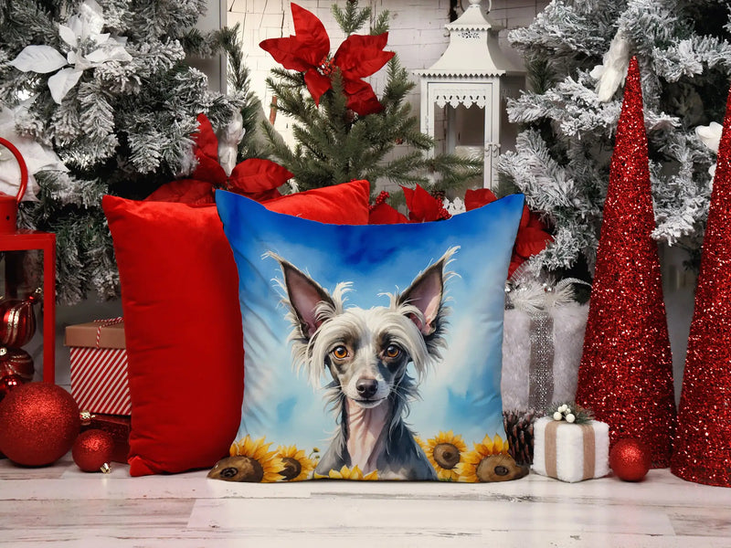 Chinese Crested in Sunflowers Throw Pillow