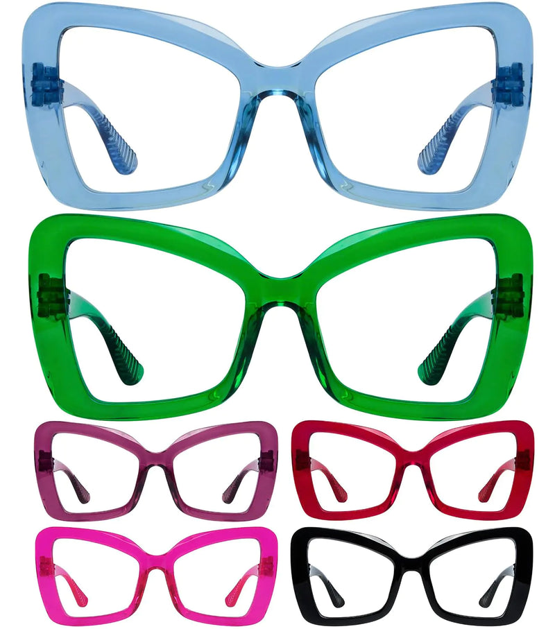 GUD Huge Butterfly Reading Glasses With Screwless Spring Hinge Metalless 6 Pack Oversized Readers for women +2.25