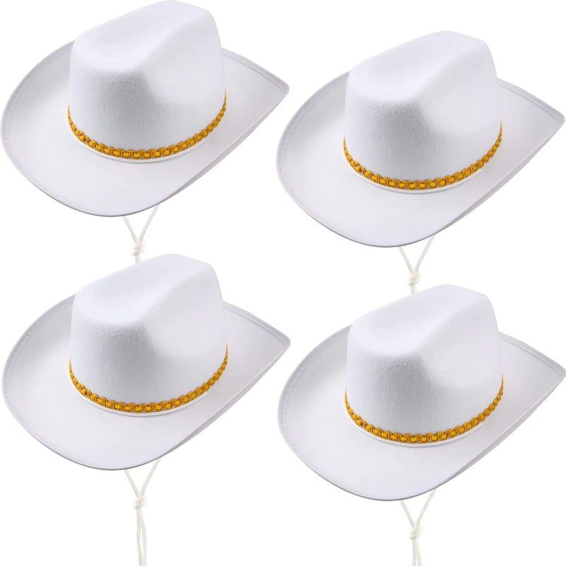 SGBETTER 4 Pack Pinch Front Cowboy Hat Novelty Western Cowboy Cowgirl Hat for Adult Halloween Cosplay Dress up Cowboy Theme Party Accessories (White)