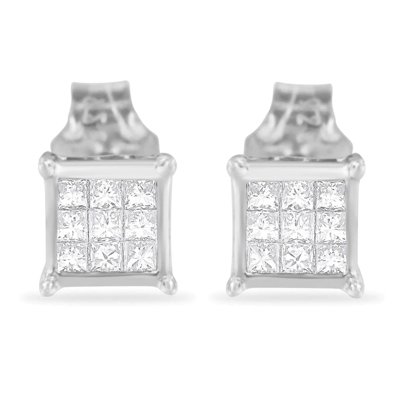 Sterling Silver Princess Cut Diamond Square Stud Earrings (.3 cttw, H-I Color, I1-I2 Clarity)