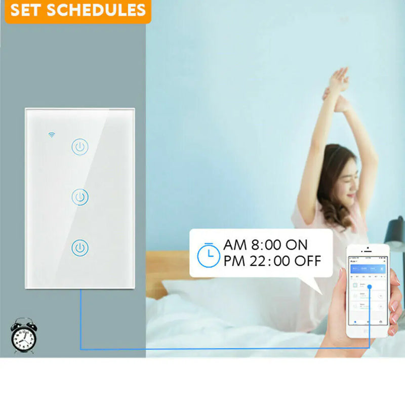 1/2/3/4 Gang WiFi Smart Wall Touch Light Switch Glass Panel For Alexa/Google APP