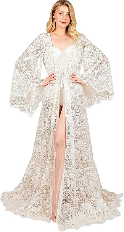 Lace Long Bride Robe for Dreamy Wedding Photos