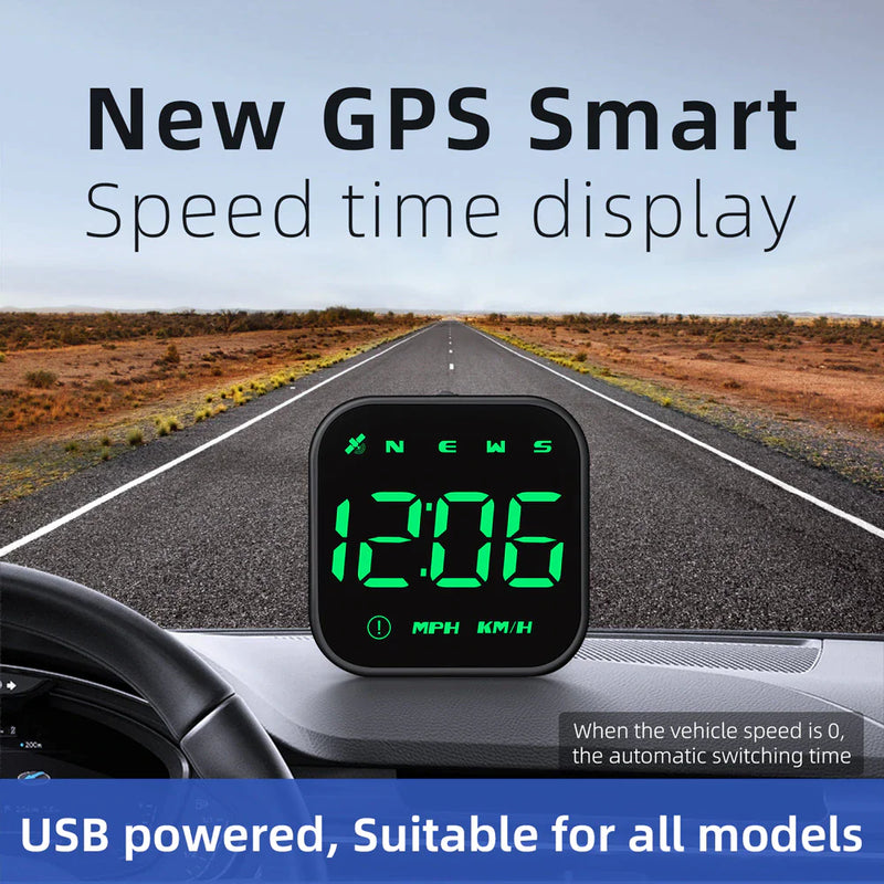 Digital Car HUD GPS Speedometer Head Up Display MPH KMH Compass Overspeed Alarm