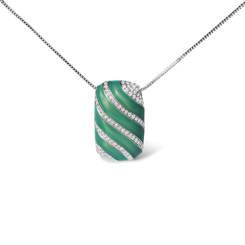 .925 Sterling Silver Turquoise Enamel and 1/2 Cttw Diamond Block 18" Pendant Necklace (F-G Color, VS1-VS2 Clarity)