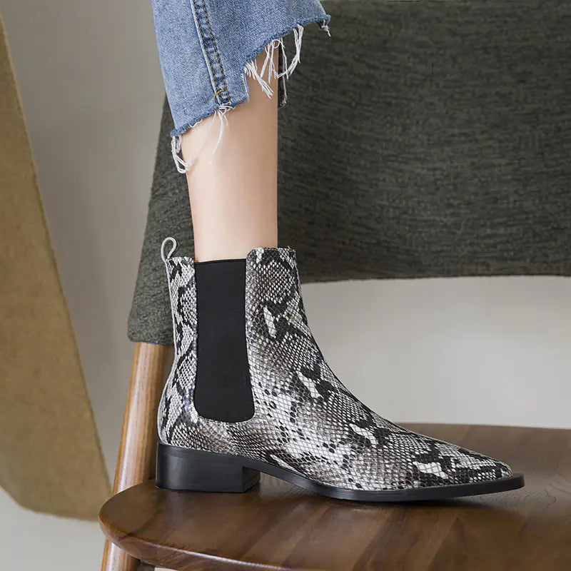 Custom Flat Snake Print Short Boots for Women