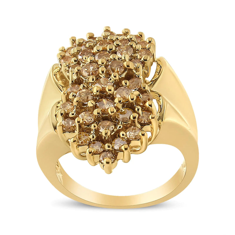 14K Yellow Gold Plated .925 Sterling Silver 1 1/2 Cttw Diamond Cluster Ring (Champagne Color, I2-I3 Clarity)