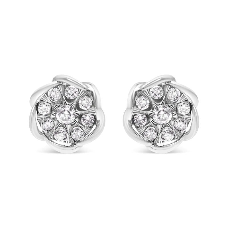 10K White Gold 1/2 Cttw Diamond Floral Cluster Swirl Stud Earrings (H-I Color, I1-I2 Clarity)