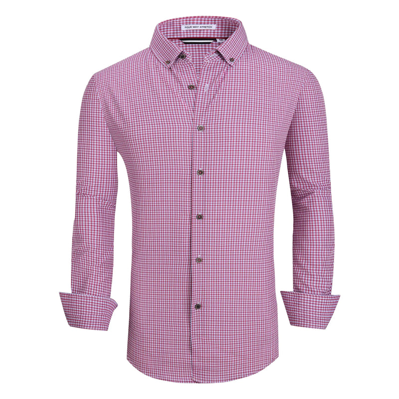 Esabel.C Mens Dress Shirts Wrinkle Free Button Down Shirts Long Sleeve Regular Fit Print Business Shirt Red L