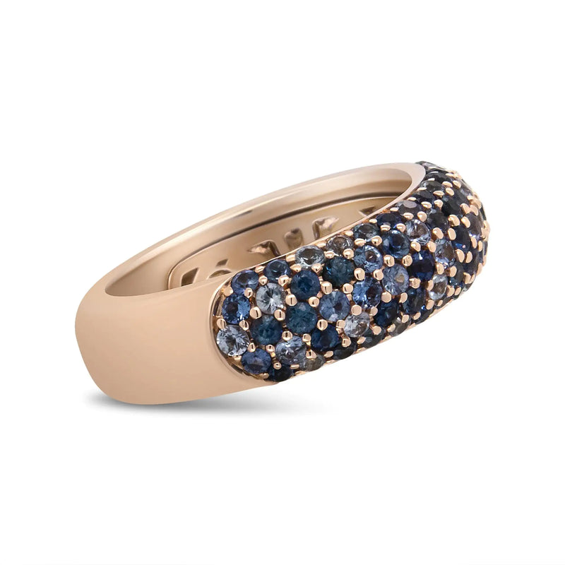 18K Rose Gold Multi Row Blue Sapphire Domed Top Band Ring