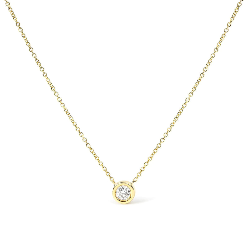 10K Gold Round Brilliant-Cut Diamond Modern Bezel-Set Solitaire 16"-18" Pendant Necklace (H-I Color, SI2-I1 Clarity)