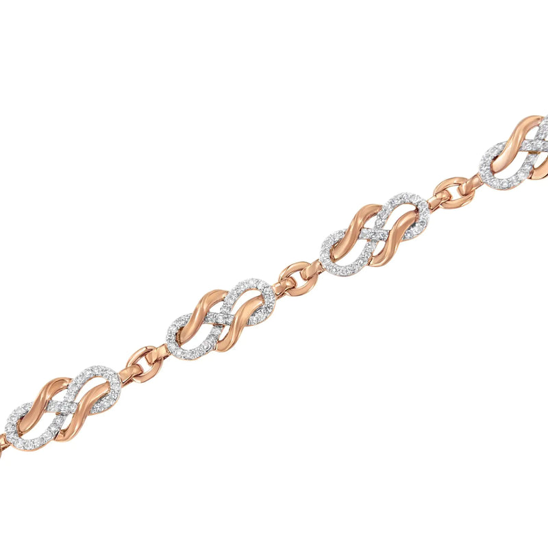 10K Rose Gold 1.0 Cttw Diamond Infinity Loop and Swirl Link Bracelet (I-J Color, I2-I3 Clarity) - 7.25" Inches