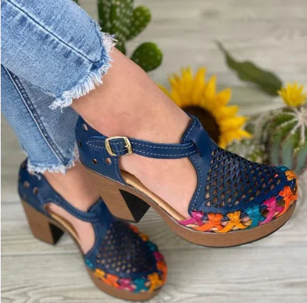 Pointed Toe Knit Heeled Sandals with Ankle Strap (One Pair)