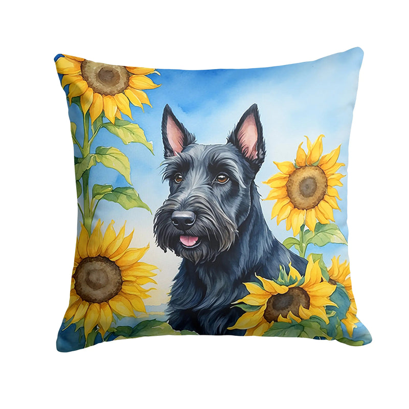 Scottish Terrier in Sunflowers Throw Pillow