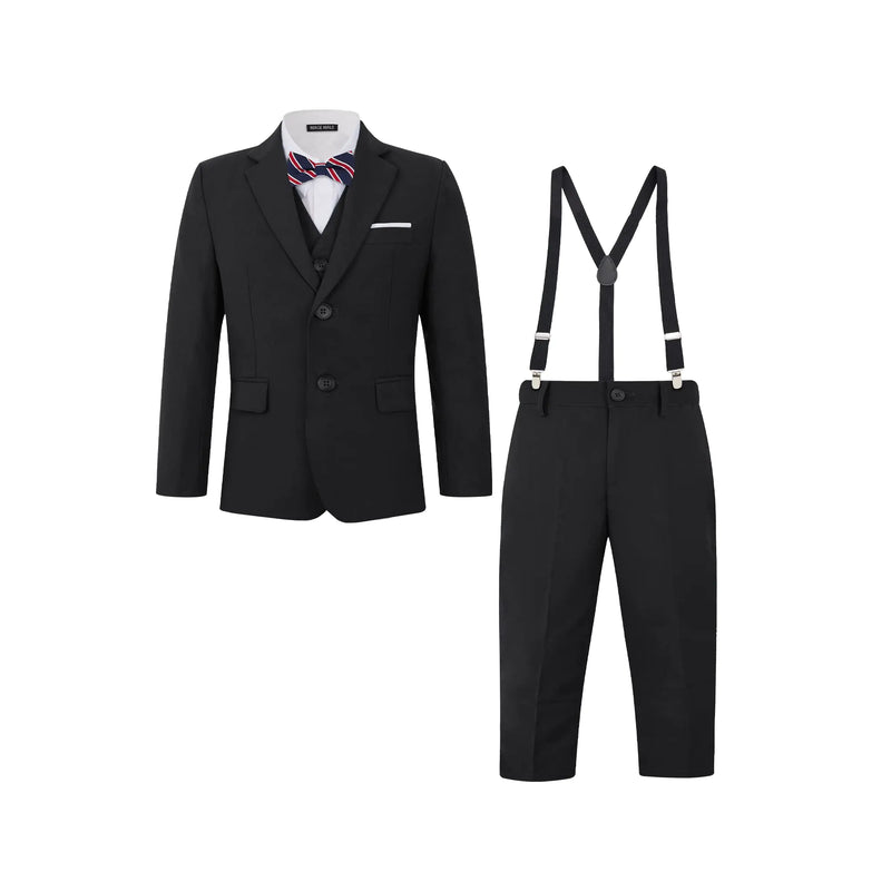 MAGE MALE Boys Multiple Colour Formal Dress Suits 3 Piece Slim Fit Dresswear Suit Set with Kids Suspenders Black