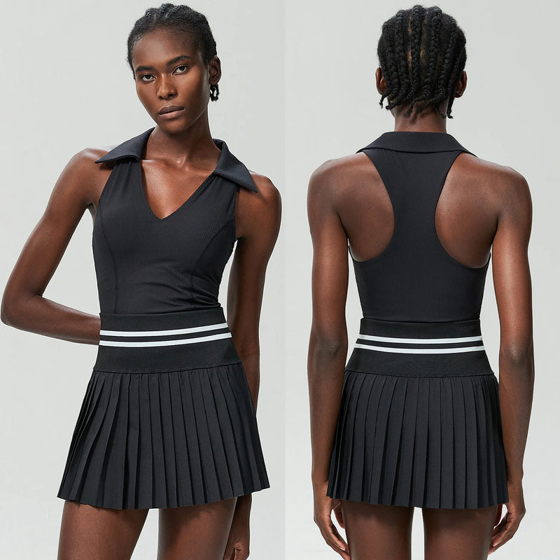 V-Collar High Waist Tennis Suit