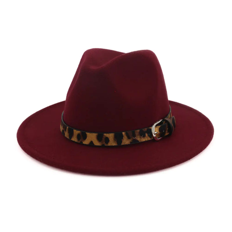 Fall Winter New Wool Fedora with Leopard Print Hat