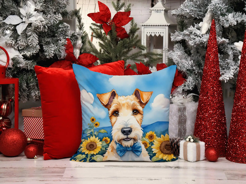 Fox Terrier in Sunflowers Throw Pillow