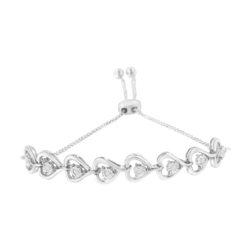 Sterling Silver Diamond Woven Heart Bolo Bracelet (0.1 cttw, H-I Color, I2-I3 Clarity)