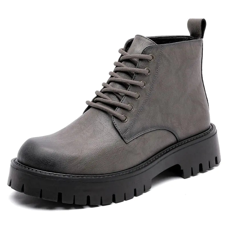 Warm High-Top Leather Boots with Thick Bottoms (6 Holes)