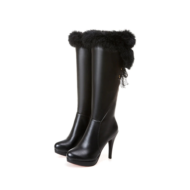 Winter Waterproof White Knee-High High Heel Boots